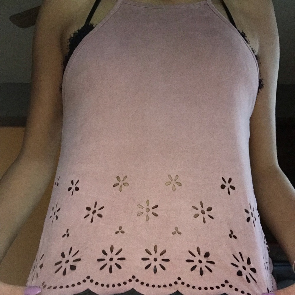 Pink Lace Pattern Halter Top